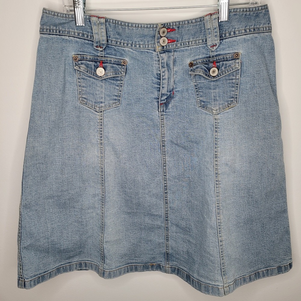Style&Co Y2K A-Line Denim Skirt Women's Sz 14 Stretch Pockets‎ Grunge